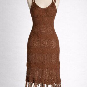 Windsor Brown Crochet Fringe Dress Size M Boho Festival Beach Cover Up
